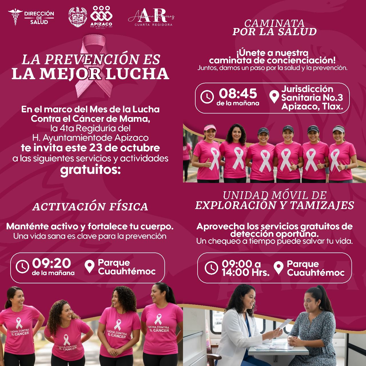 Apizaco promueve la prevención y la salud en el Mes de la Lucha contra el Cáncer de Mama
